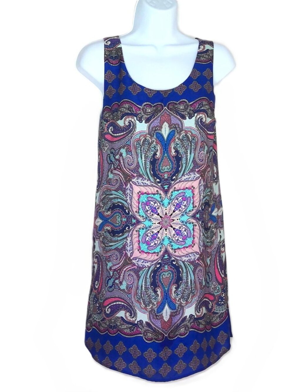 Renee C Paisley Floral Dress Sleeveless Scoop Neck Boho Flowy Lined Whimsical S